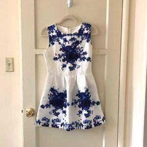 Blue white floral tea dress